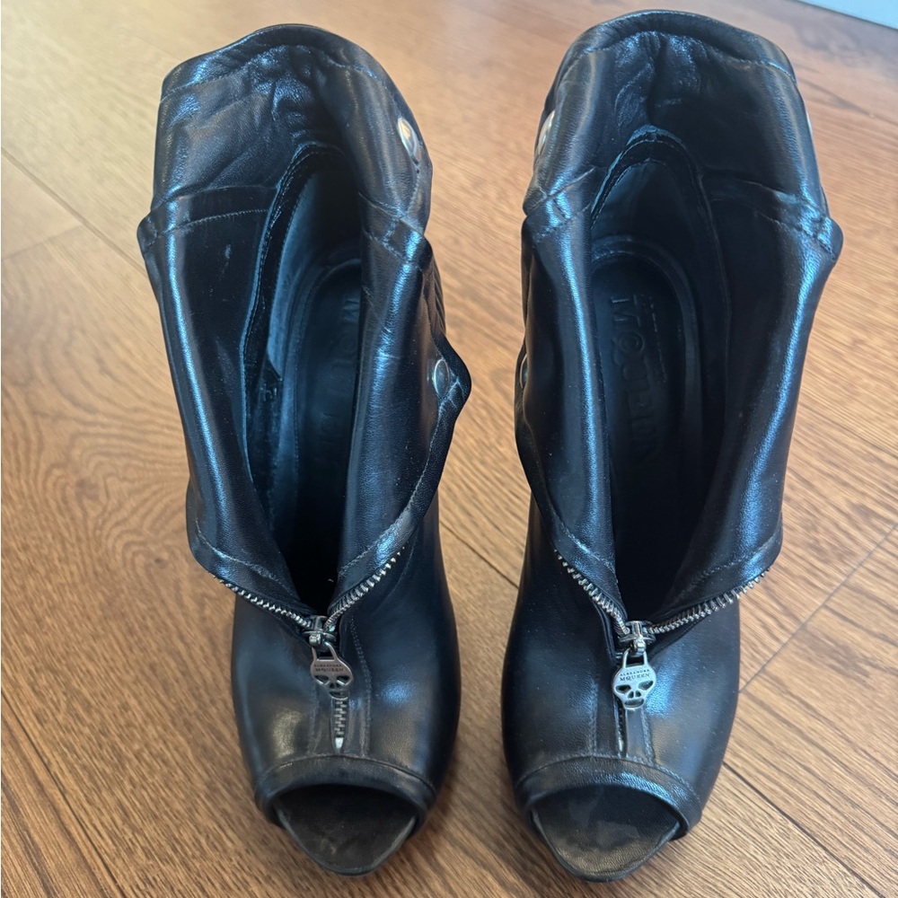 Alexander McQueen Black Peep Toe Ankle Boots